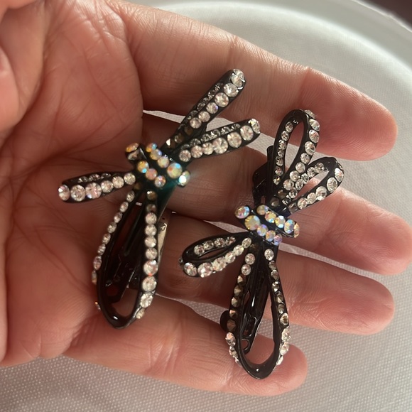 Vintage Double Bow Barretts with Borealis Aurora and Clear Crystals - Picture 8 of 11